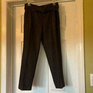 Loft Marisa belted waist straight leg pants black with micro thin stripe Size 6